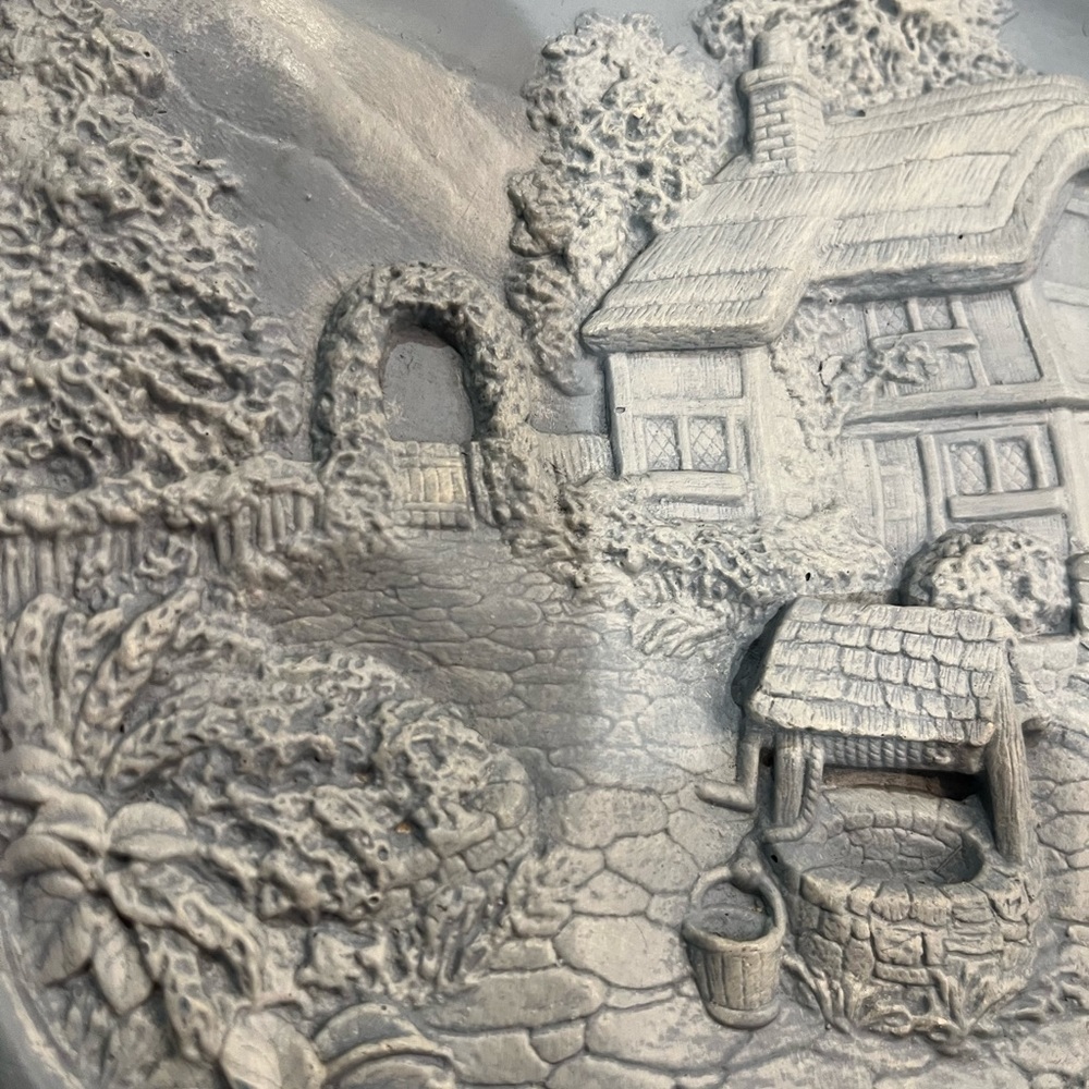 Sold Vintage blue cottage landscape dimensional chalk ware style picture. EUC! - Picture 3 of 6